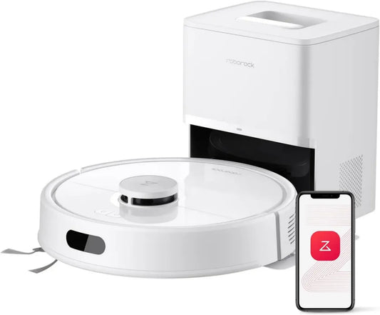 Robot aspirapolvere Roborock Q7 L5+ con svuotamento automatico, 8000 Pa, controllo acqua regolabile, anti-groviglio, potenziamento automatico su tappeti, bianco