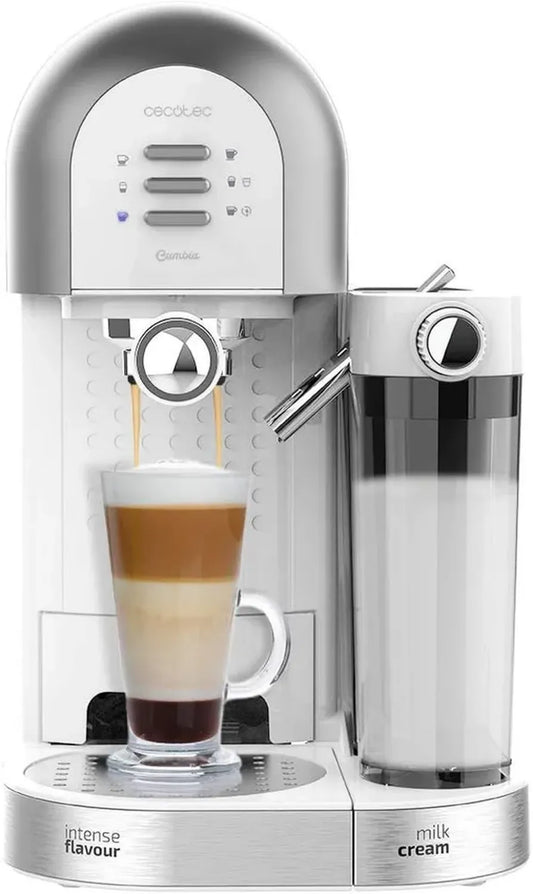 Cecotec Macchina da Caffè 20 Bar Chic Bianca, Compatibile Macinato e Capsule, Serbatoio Latte 0,7L e Acqua 1,7L, 1470W