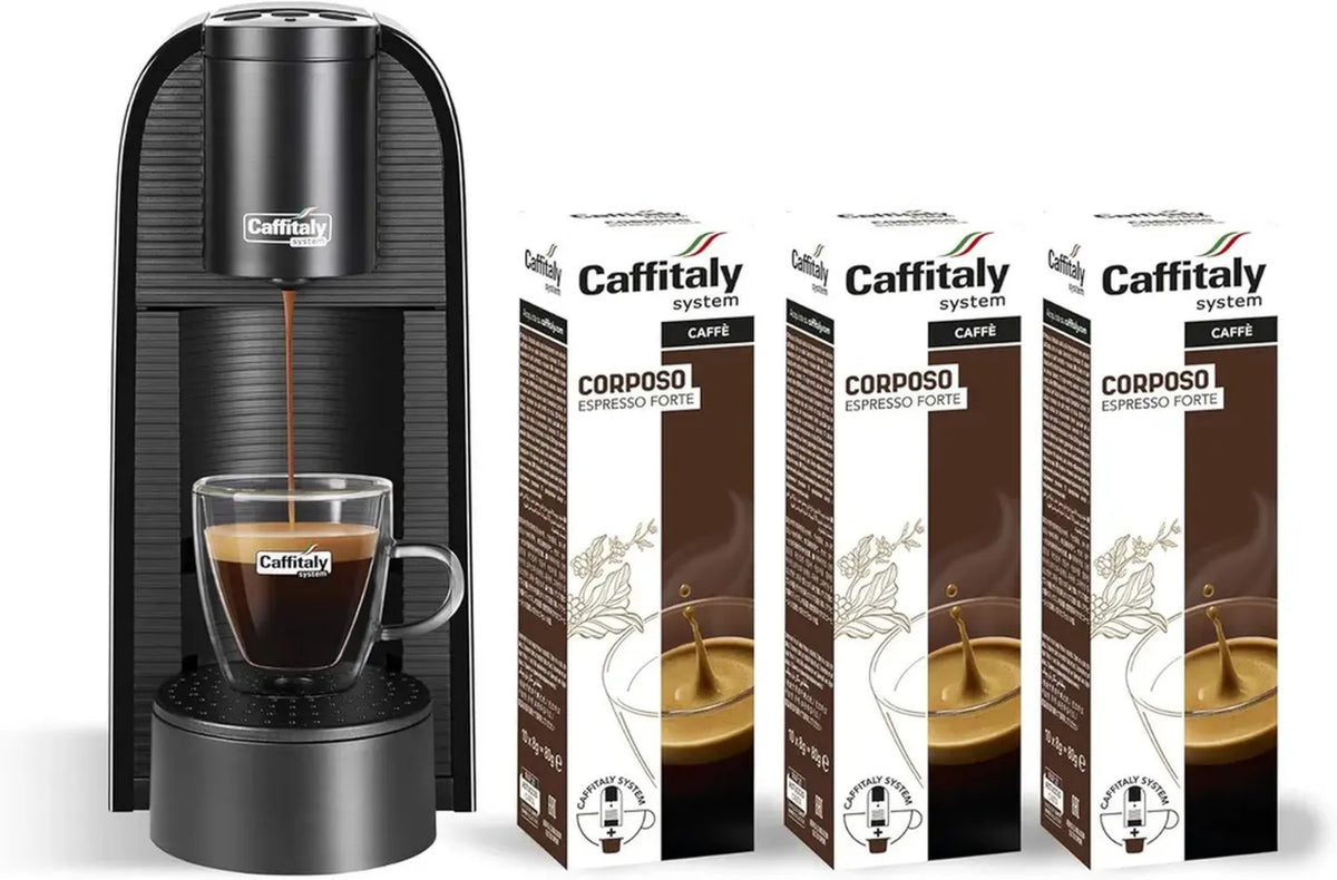 Macchina da Caffè Caffitaly Volta Nera con Capsule Incluse, Perfetta per Espressi e Bevande Calde