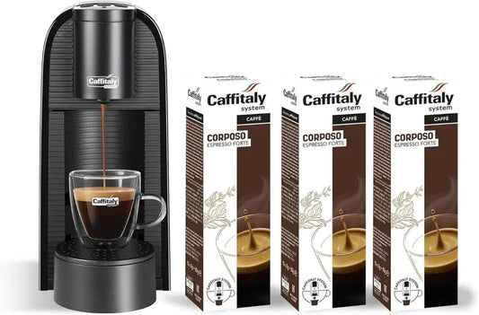 Macchina da Caffè Caffitaly Volta Nera con Capsule Incluse, Perfetta per Espressi e Bevande Calde