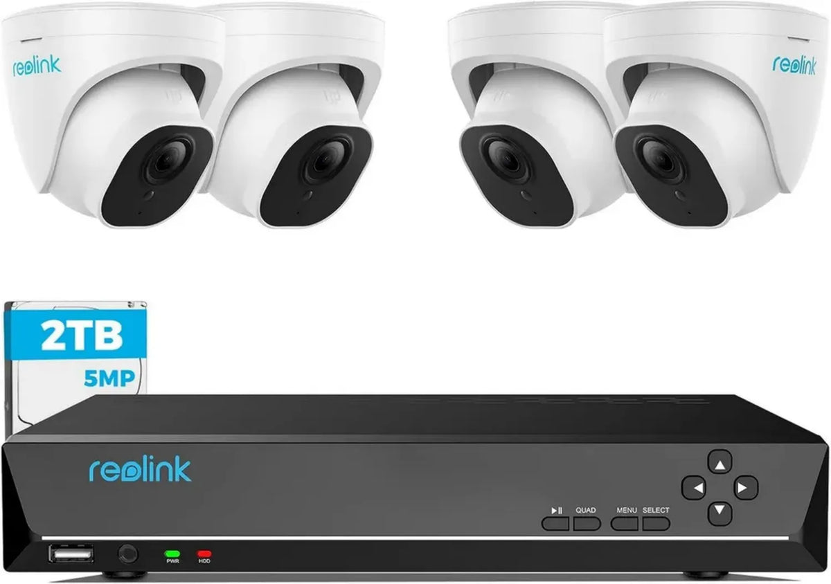 Kit Videosorveglianza Reolink 8CH 4K con NVR 2TB e 4 Telecamere PoE 5MP, Impermeabili, Rilevamento Avanzato, Visione Notturna 30m