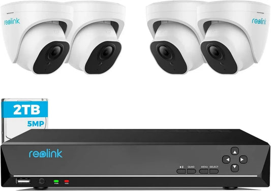 Kit Videosorveglianza Reolink 8CH 4K con NVR 2TB e 4 Telecamere PoE 5MP, Impermeabili, Rilevamento Avanzato, Visione Notturna 30m