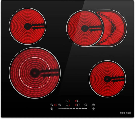 Piano Cottura Elettrico in Vetroceramica 4 Zone, 6600W con Zona Ovale e Booster