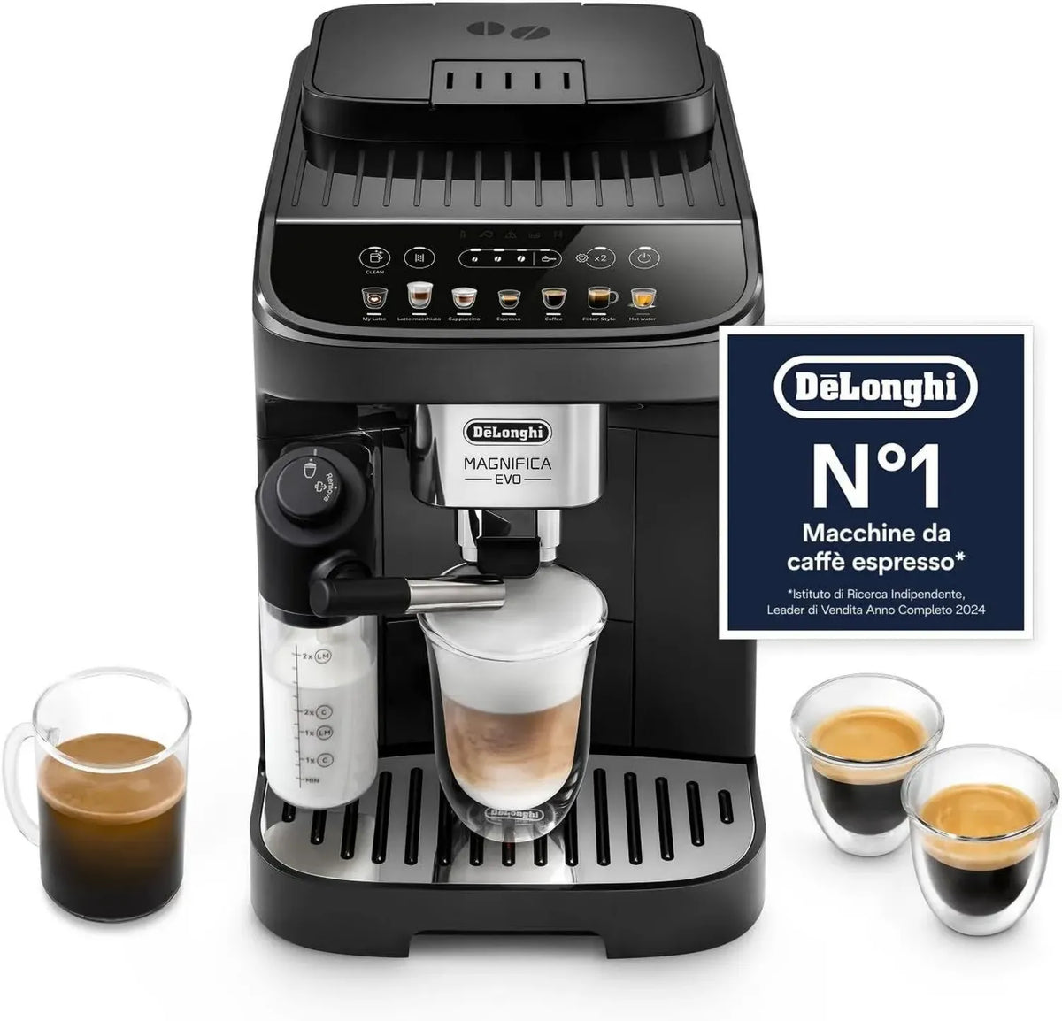 De'Longhi Magnifica Evo ECAM292.81.B Macchina Caffè Automatica con Macinatura Fresca, Sistema Latte Automatica, 7 Selezioni One Touch, Spegnimento Programmabile, Colore Nero