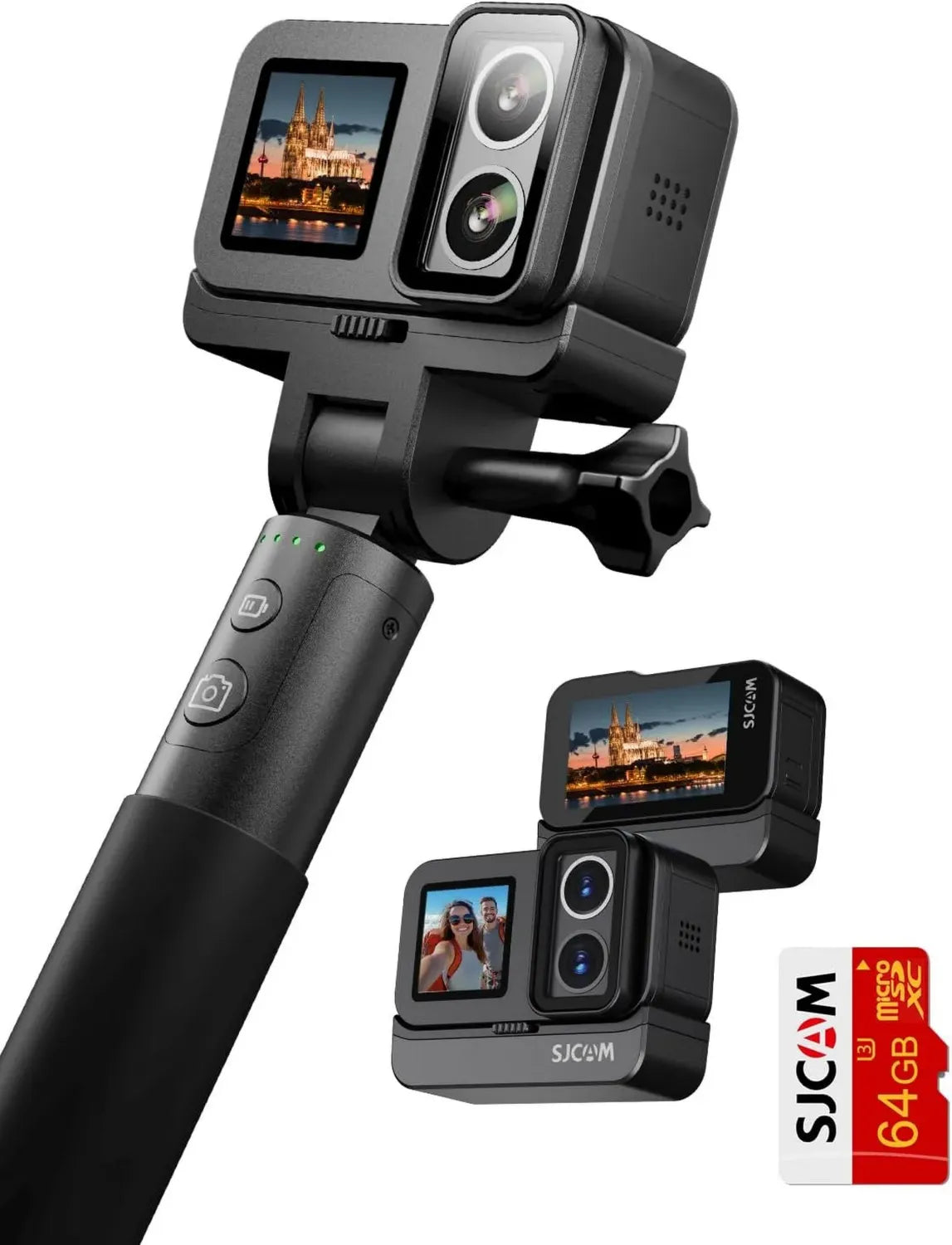 SJCAM SJ20 Action Cam 4K con Lente Doppia, Stick Selfie 8H, Visione Notturna, Supporto Magnetico, HDR, Zoom 8X per Avventure e Immersioni