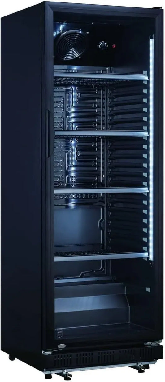 Frigorifero Professionale per Bevande, Porta in Vetro con Serratura, 4 Ripiani Regolabili, 180W, LED, 347 Litri, Nero